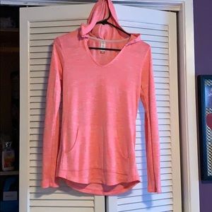 Neon heather pink long sleeve hooded top!